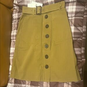 J. Crew Brand New NWT Mustard Button-Front A-Line Skirt Cotton